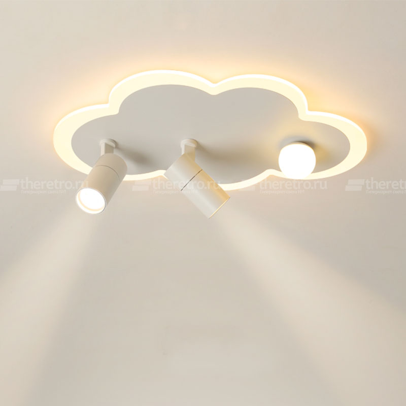 Потолочный светильник в виде облака с LED-свечением по контуру и дополнительными плафонами цилиндрической и шарообразной формы Sky  фото 1