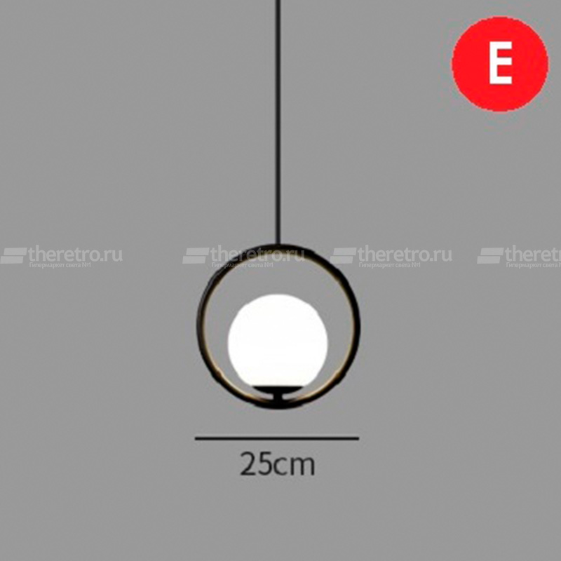 Светильник со стеклянным плафоном на черном кольцевом каркасе HOOP B фото 6