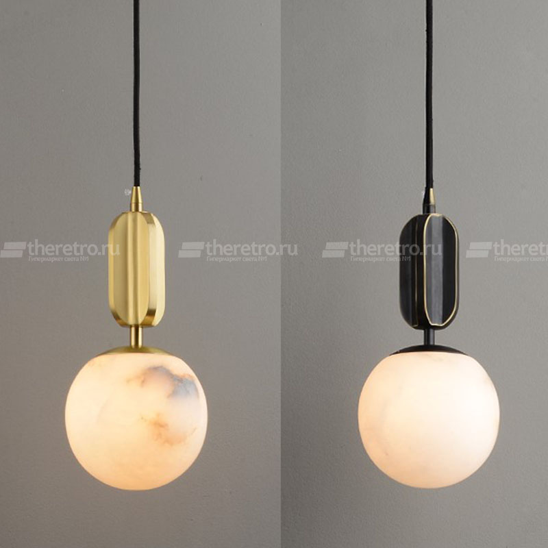Серия подвесных светильников с плафонами различных геометрических форм из натурального белого мрамора A1 черный  фото 1