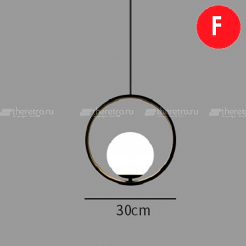 Светильник со стеклянным плафоном на черном кольцевом каркасе HOOP B фото 7