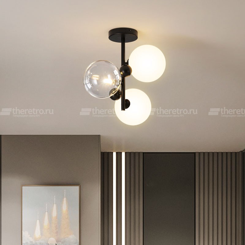 Потолочный светильник с тремя шарообразными плафонами из матового и прозрачного стекла MUSA  фото 1