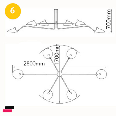 Serge Mouille 6 Arm Ceiling фото 8